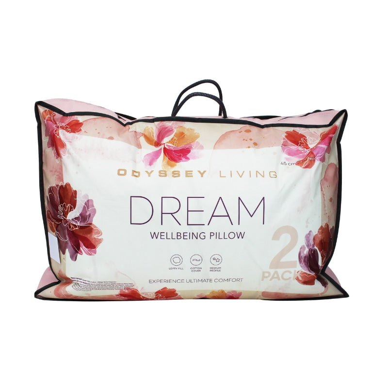 alt="Front details of a dream standard pillow packaging"