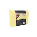 Back side packaging details of a luxurious quilt cover set in a yellow colour scheme featuring a modern texture.