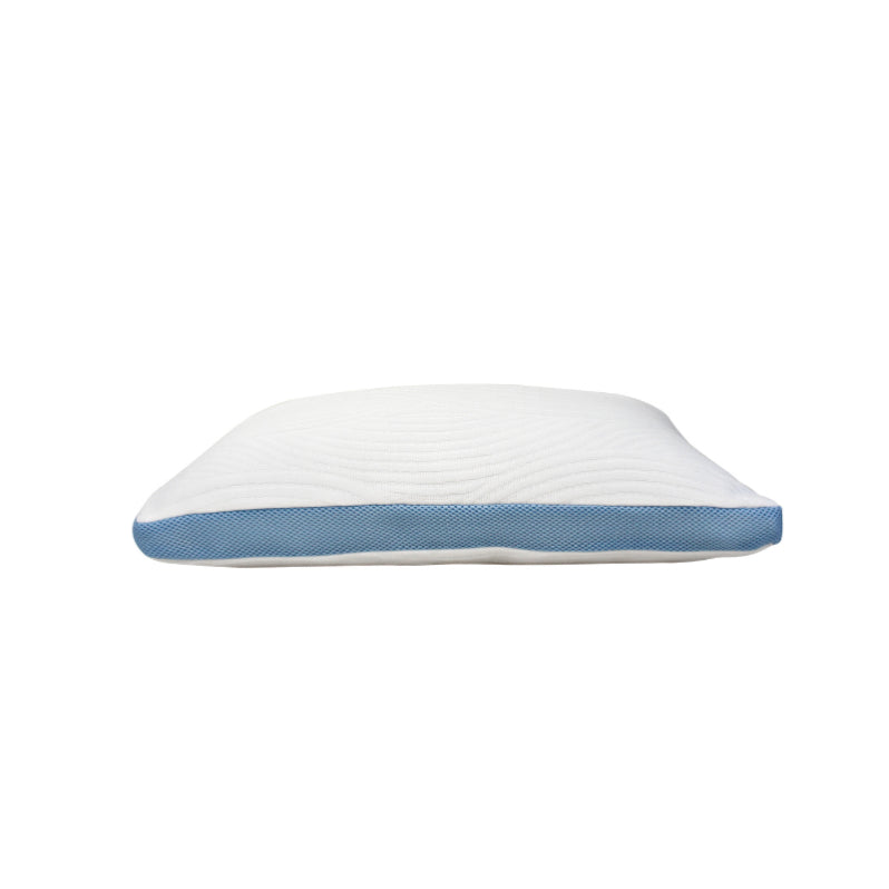 Side details of the Odyssey Living Memory Foam Pillow which you will enjoy a peaceful sleep with a hint of lotus, and feel the luxury of soft polyester and cooling viscose.