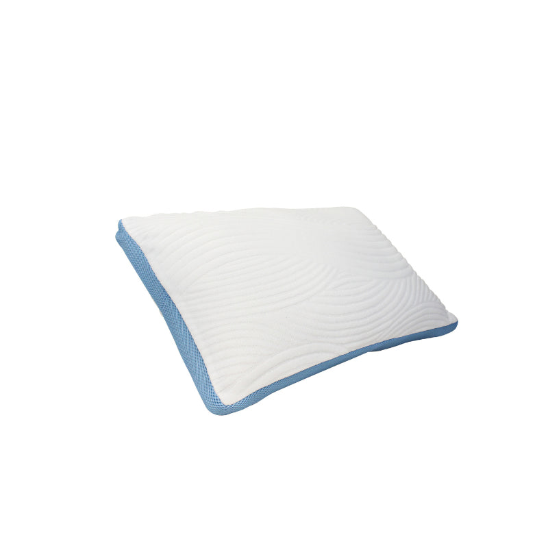 Side details of the Odyssey Living Memory Foam Pillow which you will enjoy a peaceful sleep with a hint of lotus, and feel the luxury of soft polyester and cooling viscose.