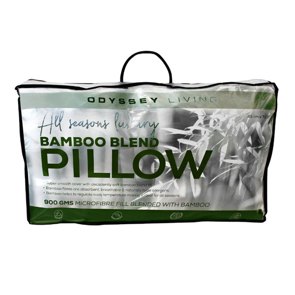 alt="Front details of a microlush bamboo blend standard pillow packaging"
