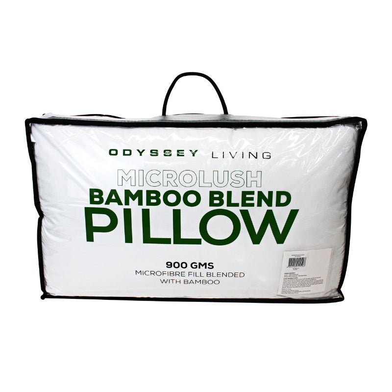 alt="Back details of a microlush bamboo blend standard pillow" packaging