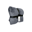 Side packaging details of a luxurious mink touch blanket in a shade of graphite featuring minimalist design, soft, velvety texture for cosy warmth.