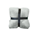 Back packaging details of a luxurious mink touch blanket in a shade of silver featuring minimalist design, soft, velvety texture for cosy warmth. 