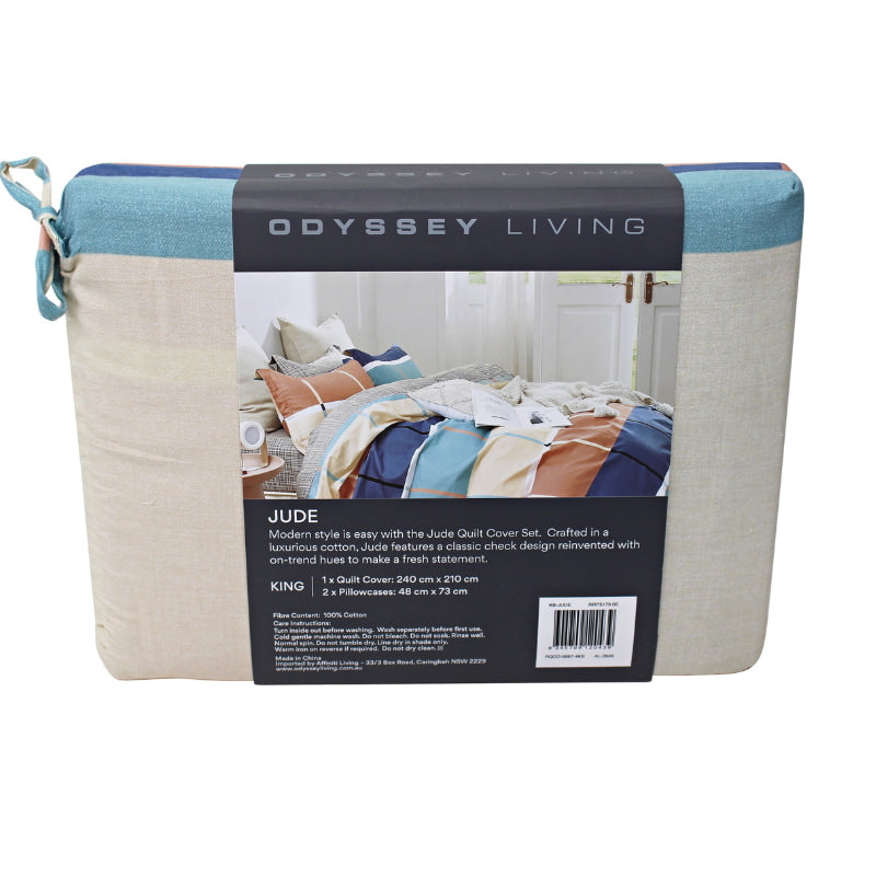alt="Back details of a nice package of luxurious quilt cover set features a classic check design reinvented with on-trend hues"