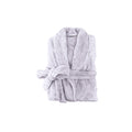 A neatly folded lilac silk touch bathrobe, exuding luxurious elegance and comfort.