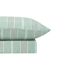 Aqua haze bedding set with striped quilt cover and pillowcase featuring varying thickness vertical stripes in solid and translucent shades for a modern and cosy feel.