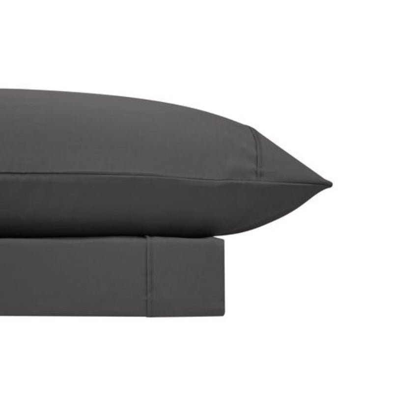 A clean and classic charcoal-toned bed sheets and pillows, made of 100% microfibre for a soft and warm feel.