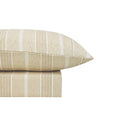 Luxurious natural and white striped sheet set and pillowcase, showcasing uniform horizontal stripes for a minimalist or nautical-themed bedroom decor.