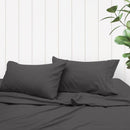 A clean and classic charcoal-toned bed with matching sheets and pillows, made of 100% microfibre for a soft and warm feel.