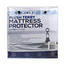 Back details of the packaging of plush terry mattress protector featuring its minimal and elegant packaging design.