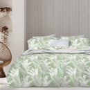 Full bedroom view with the Zanzibar Sunwashed Sage Comforter styled with matching pillowcase

