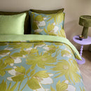 Detail of the soft cotton satin texture and bold spring flower print