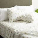 Close-up of Capri Palm printed Egyptian cotton sheets and pillowcases