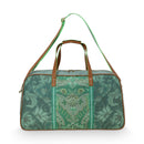 alt="Showcasing a spacious travel bag with storage compartment, zipper closure, and interior pockets."