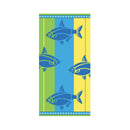 Elegant beach towel showcasing a fish pattern, designed for comfort and absorbency, perfect for poolside or beach relaxation.