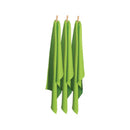 Three lime green tea towels neatly hung on pegs, highlighting their quality and functionality for effective dish drying in the kitchen.