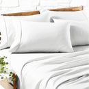 Close-up of silky, smooth white Egyptian cotton sheets with elegant detail