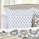 Renee Taylor Benitta European pillowcase in white and indigo with geometric floral print