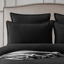 alt="Showcasing a european pillowcase featuring an embossed design with a sham edge deep black pairing with the comfortable quilt cover"