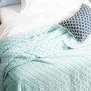 Luxurious blue velvet blanket featuring diamond design.