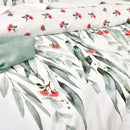 Close-up of cotton sateen fabric with watercolour eucalyptus design