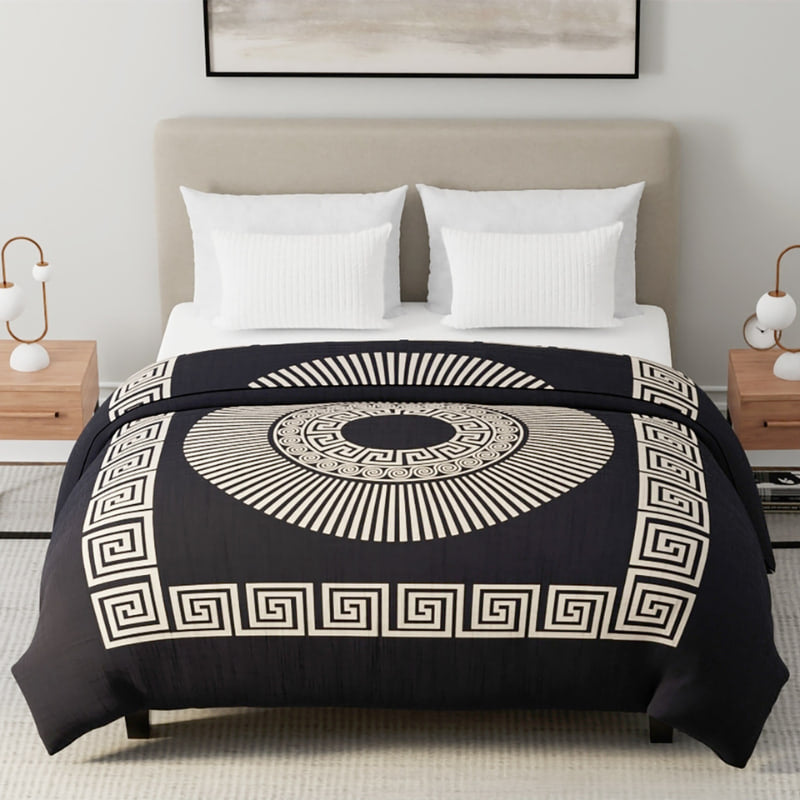 Renee Taylor Maze Printed Mink Blanket styled on a bed with white pillows
