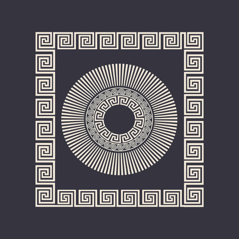 Close-up of maze print and Greek key border on black mink blanket