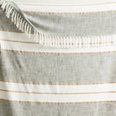 Close-up of Modena sage throw showing stone-washed texture and fringe detail

