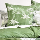 Close-up of Renee Taylor Noosa Palm European Pillowcase featuring palm print and zigzag detail