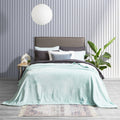 Lavish bed adorned with a pristine blue ultra soft velvet blanket and generously oversized.