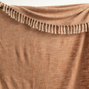 Close-up of Renee Taylor Surrey Chevron Yarn-Dyed Tobacco Throw with two-tone fringe detail.