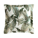 European pillowcase with green palm leaf print on a neutral base

