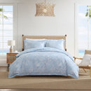 Full view of the Tommy Bahama Jungle Toile Blue Quilt Cover neatly styled on a bed