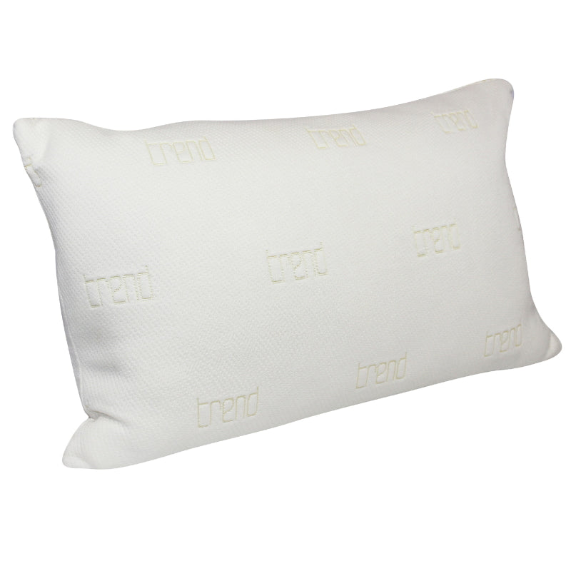 alt="Side view of a crumbed memory foam pillow combines superior support"