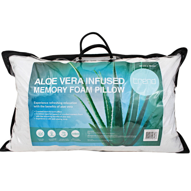 Back details of a nice packaging of a of a crumbed memory foam pillow combines superior support.