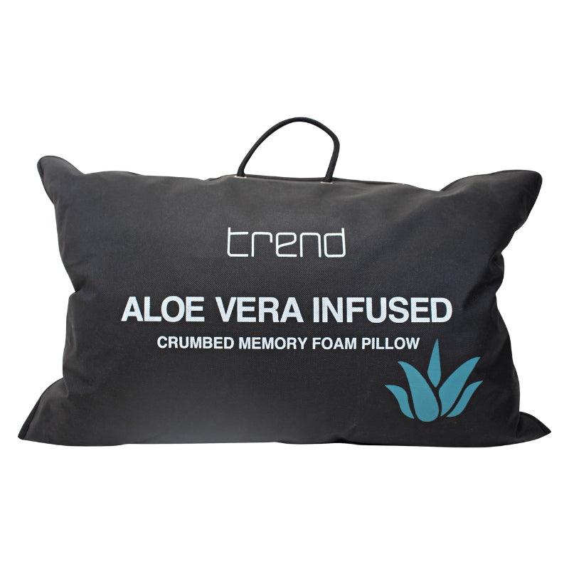 Front details of a nice packaging of a of a crumbed memory foam pillow combines superior support.