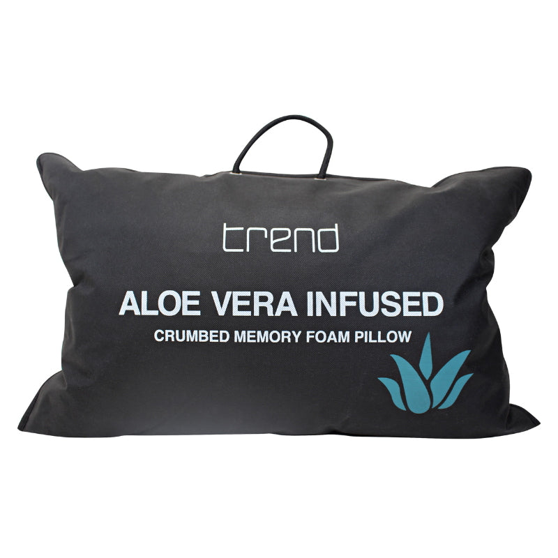 alt="Front details of a nice packaging of a of a crumbed memory foam pillow combines superior support"