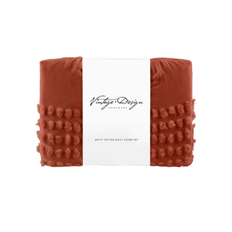 alt text: "Back view packaging of a chenille dot textured cotton quilt cover set for a chic and minimalist bedroom transformation."