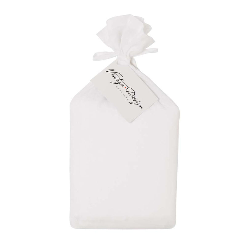 alt="Showcasing french linen white valance in a handcarry bag"
