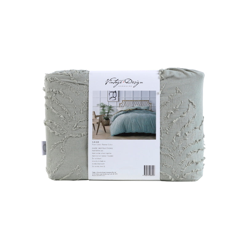 alt="Front view packaging of a 100% cotton quilt cover set for ultimate comfort and texture enhancement in your bedroom."