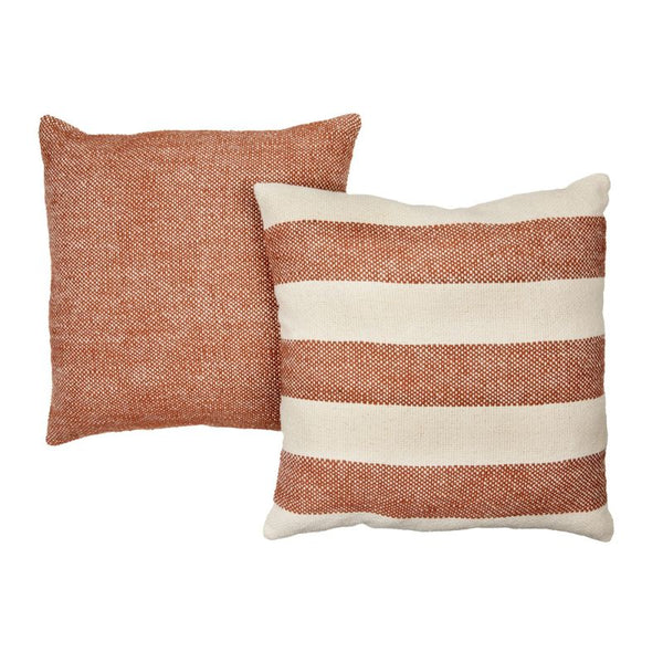 Decorative cushion set styled with warm rust tones for sofa or bed.