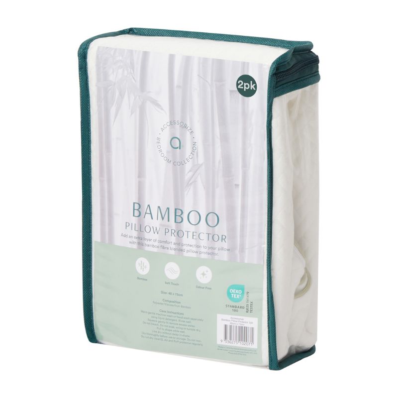 Bamboo polyester blend pillow protector set for everyday comfort.