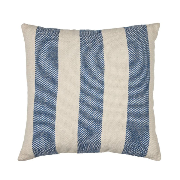 Square 45x45cm cushion featuring blue and natural stripe design.