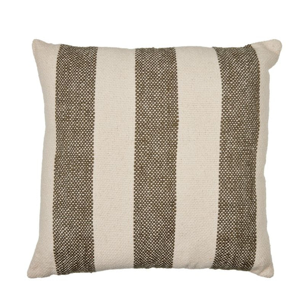 Square 45x45cm cushion featuring green and natural stripes.