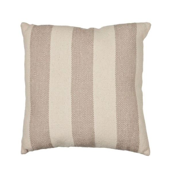 Square 45x45cm cushion featuring neutral grey and natural stripes.
