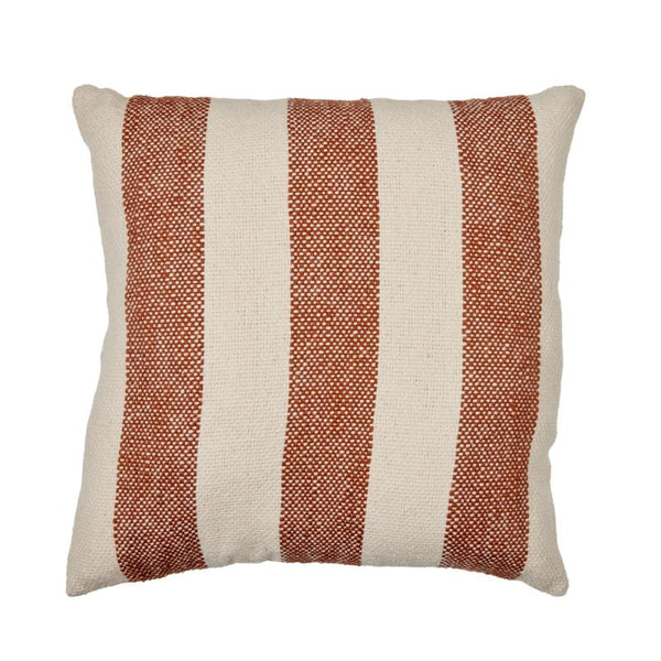 Square 45x45cm cushion in rust and natural stripe design.