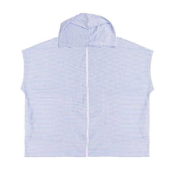 Bambury Adult Zip Front Blue Poncho with light blue stripe design.