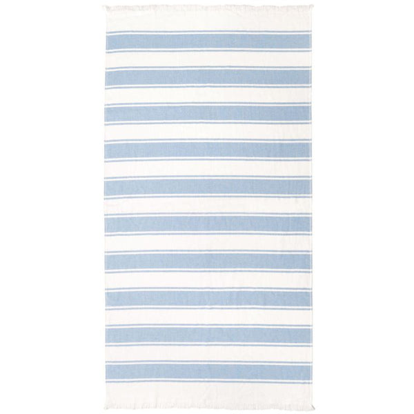 Lightweight striped cotton beach towel in coastal blue tones.