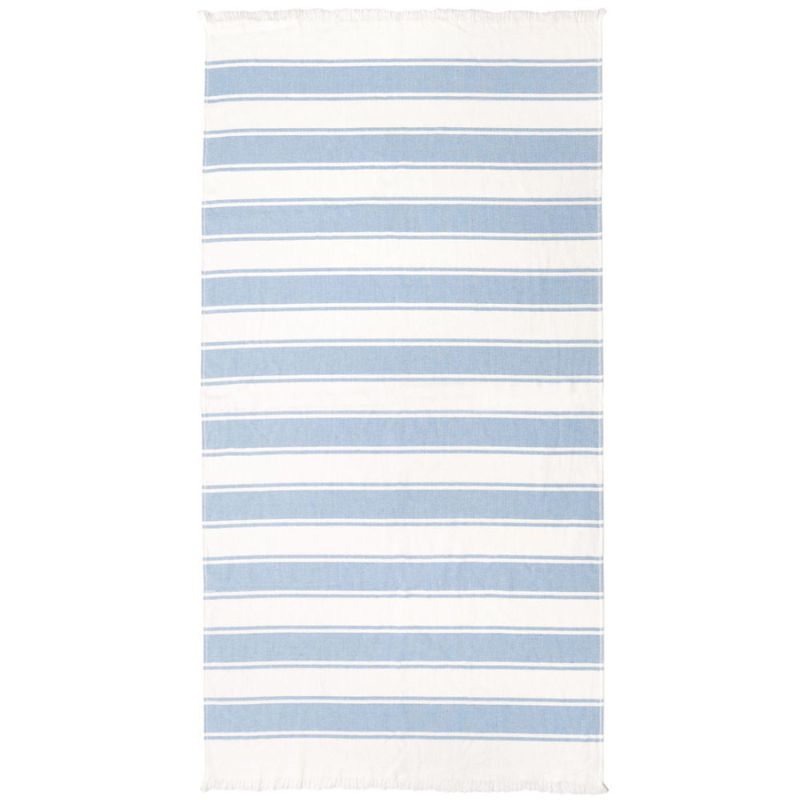Lightweight striped cotton beach towel in coastal blue tones.